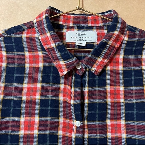 Trovata Birds Of Paradis | Logan Henley Plaid Popover Top Button Blouse Size L - Picture 5 of 10